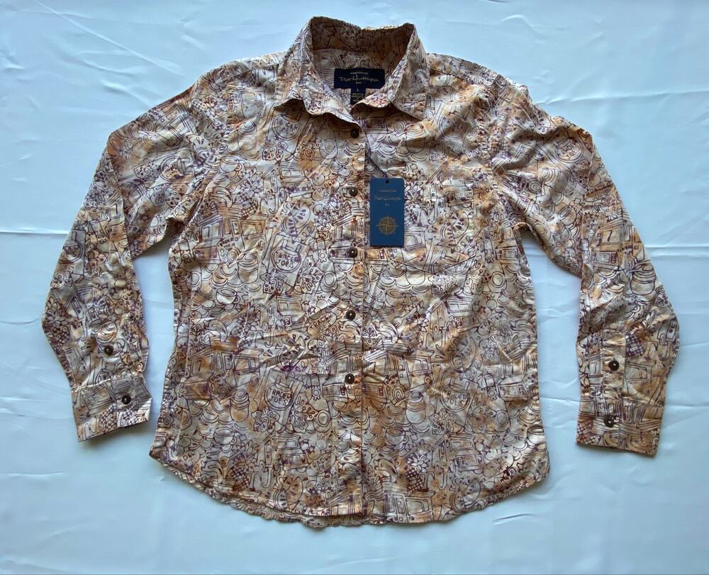 Pete Huntington Bali NWT Novelty Batik Shirt — Trader Joe’s Print — Women’s L